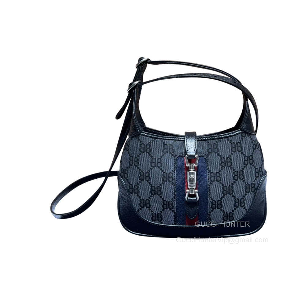 Gucci Hobo Bag Gucci Hacker Mini Shoulder Bag in Black and Dark Grey Canvas Jacquard 680132