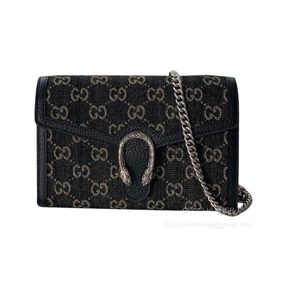 Gucci Shoulder Bag Gucci Dionysus GG Super Mini Chain Bag in Black and Ivory GG Denim Jacquard 401231