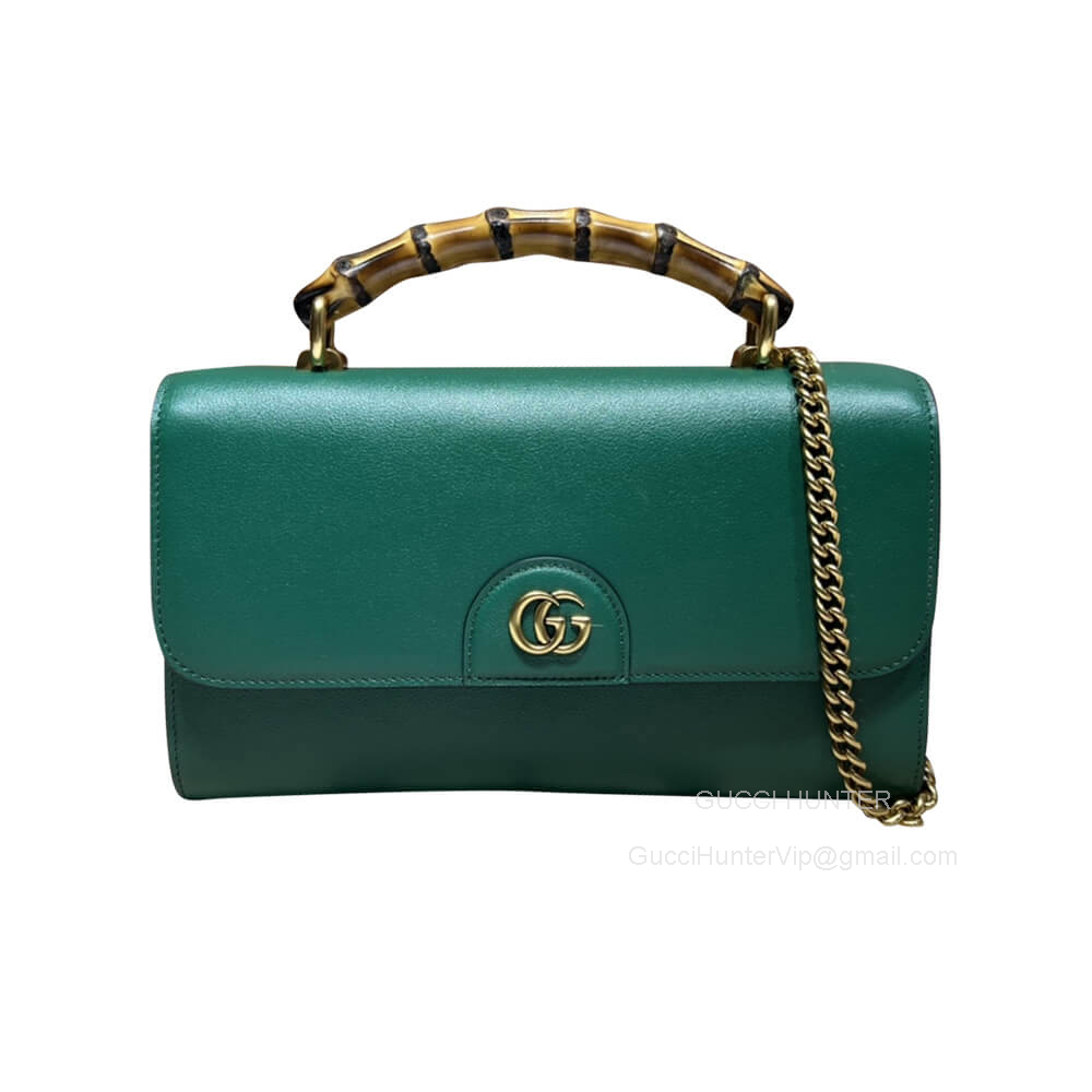 Gucci Shoulder Bag Gucci GG Top Handle Bag with Bamboo in Green Calf Leather 675794