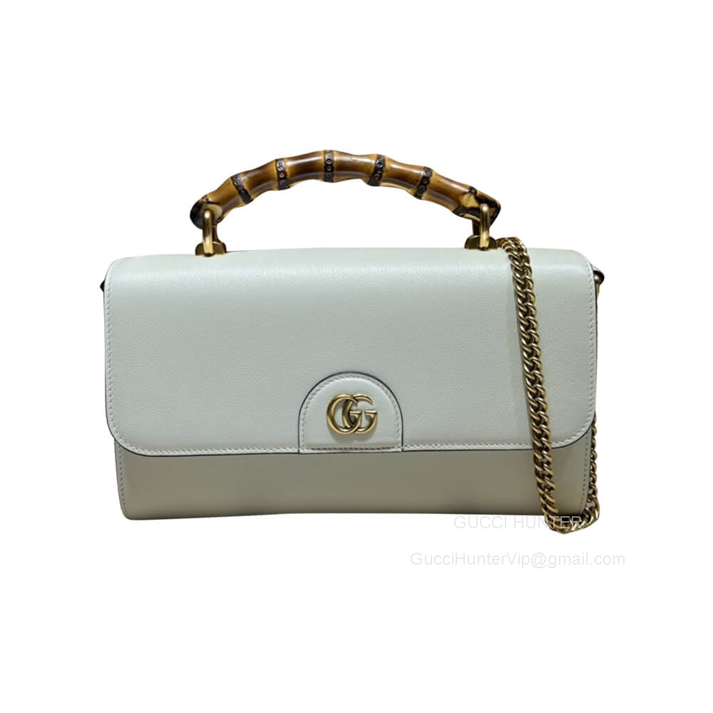 Gucci Shoulder Bag Gucci GG Top Handle Bag with Bamboo in White Calf Leather 675794