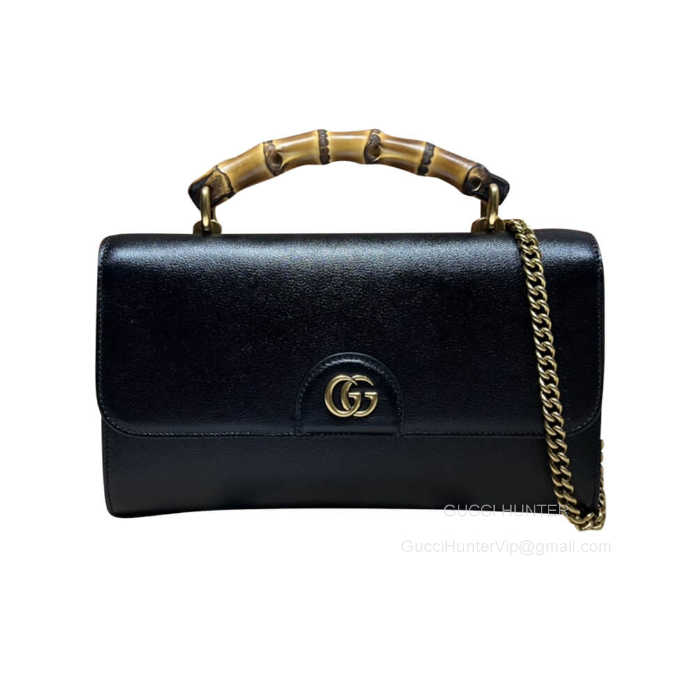 Gucci Shoulder Bag Gucci GG Top Handle Bag with Bamboo in Black Calf Leather 675794