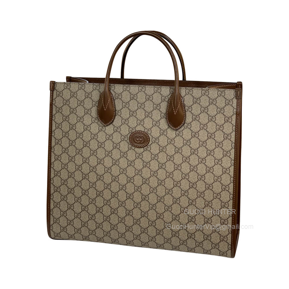 Gucci Tote Bag Gucci Medium Tote Bag Print in Beige and Ebony GG Supreme Canvas 674148