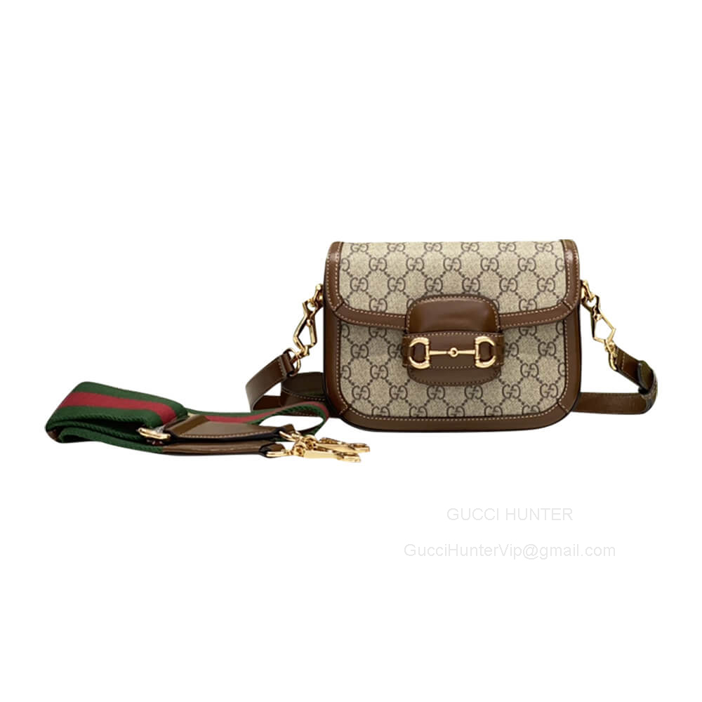 Gucci Shoulder Bag Gucci VIP Horsebit 1955 Mini Crossbody Bag in Beige and Ebony GG Supreme and Brown Leather 658574