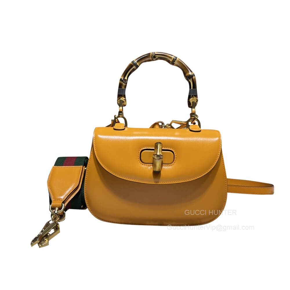 Gucci Shoulder Bag Gucci Small Top Handle Bag with Bamboo in Yellow Leather 675797