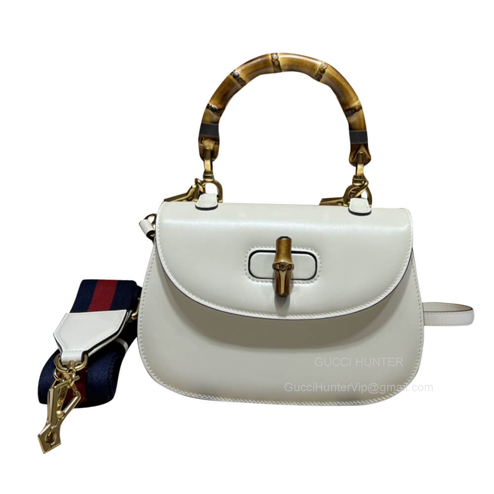 Gucci Shoulder Bag Gucci Small Top Handle Bag with Bamboo in White Leather 675797