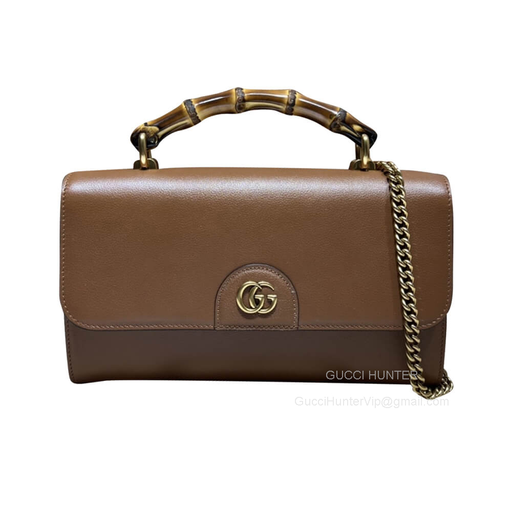 Gucci Shoulder Bag Gucci Diana Mini Shoulder Bag with Bamboo and Chain in Brown Leather 675795