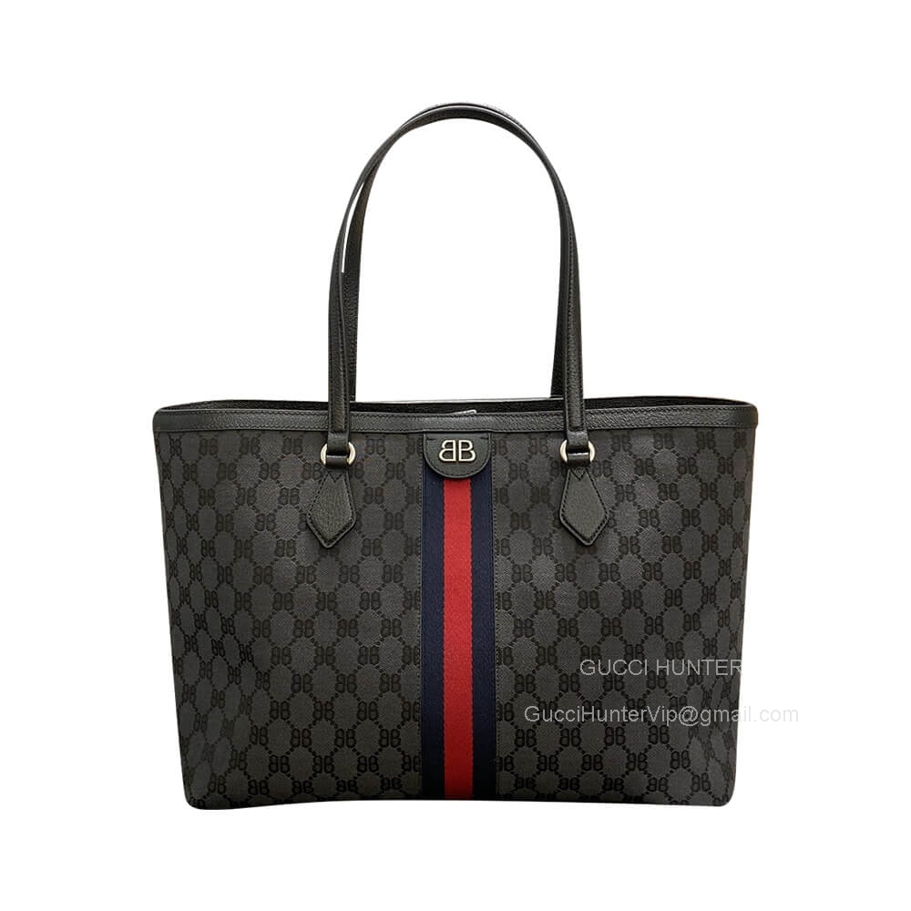 Gucci Tote Bag Gucci x Balenciaga The Hacker Project Graffiti Medium Shopping Bag in Black GG Canvas 889589