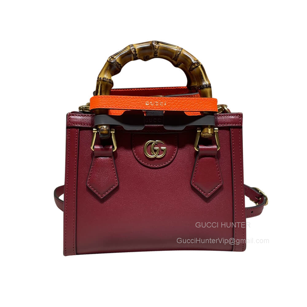 Gucci Tote Bag Gucci Diana Mini Crossbody Shoulder Bag with Bamboo in Dark Red Leather 655661