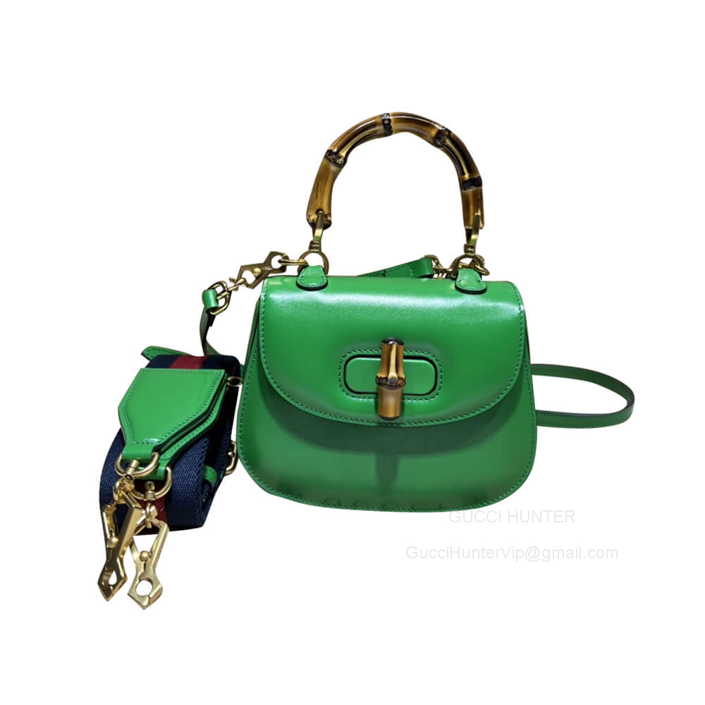 Gucci Shoulder Bag Gucci Mini Top Handle Bag with Bamboo in Green Leather 686864