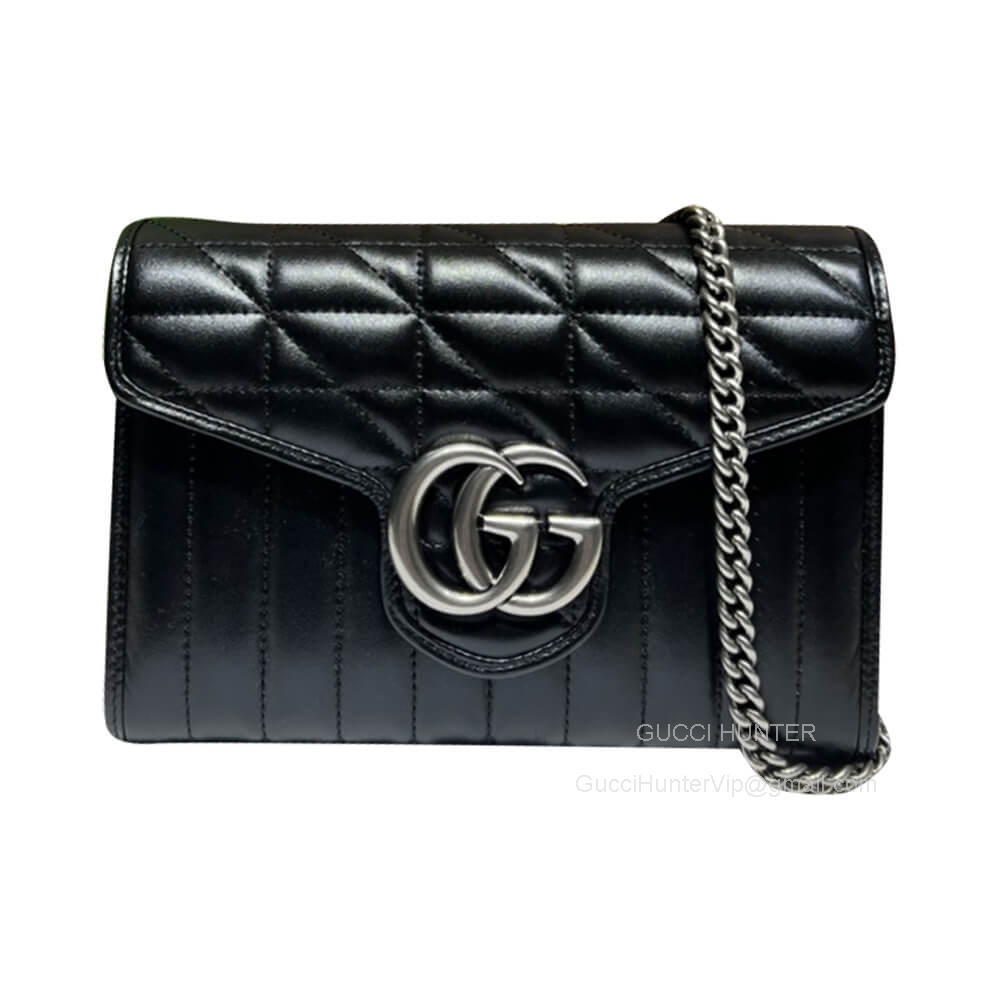 Gucci Shoulder Bag Gucci GG Marmont Matelasse Mini Bag with Chain in Black Matelasse Leather 474575