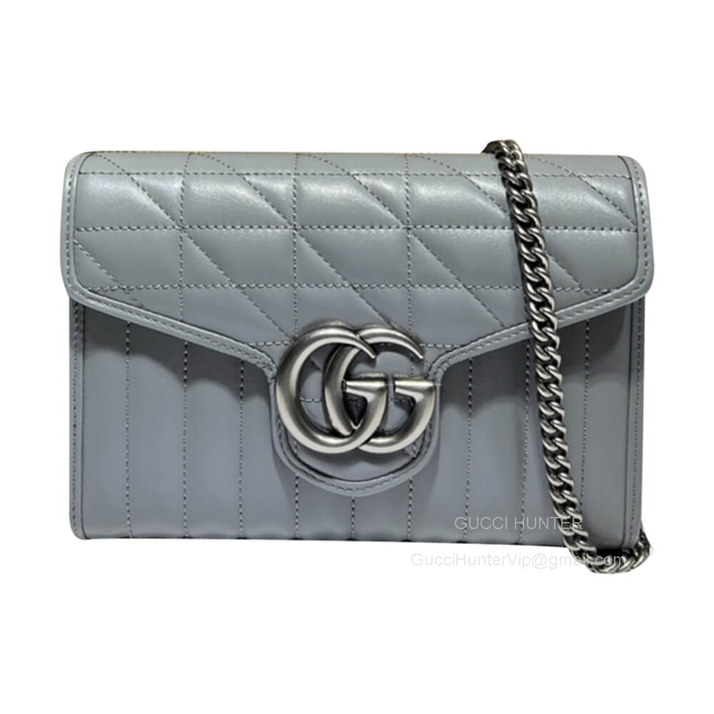 Gucci Shoulder Bag Gucci GG Marmont Matelasse Mini Bag with Chain in Gray Matelasse Leather 474575