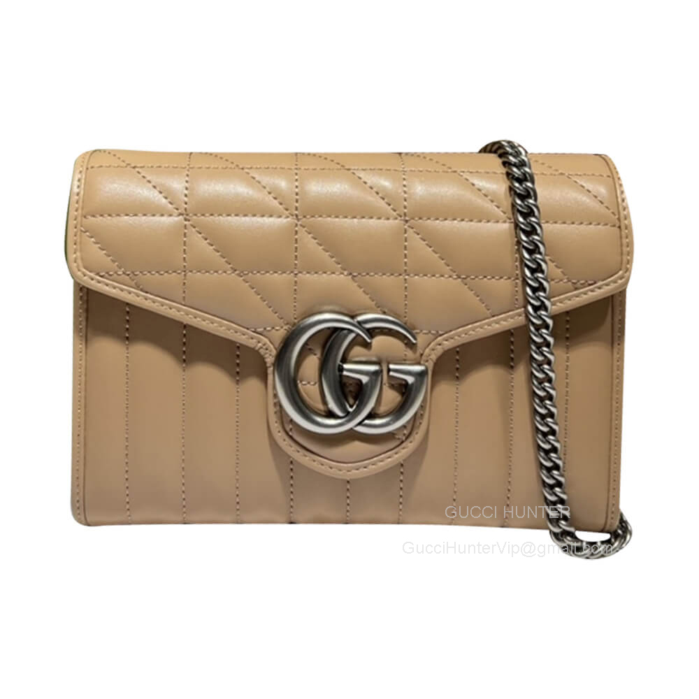 Gucci Shoulder Bag Gucci GG Marmont Matelasse Mini Bag with Chain in Beige Matelasse Leather 474575