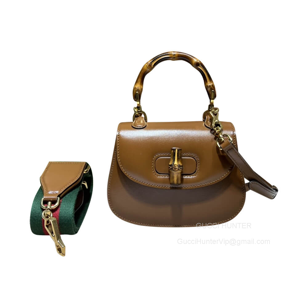 Gucci Top Handle Bag Gucci Bamboo Brown Leather Shoulder Bag 675797
