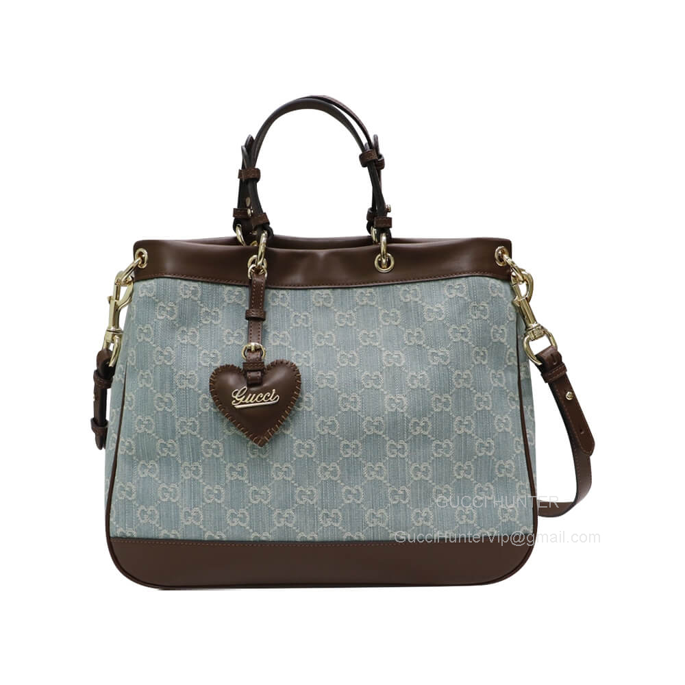 Gucci Tote Bag Gucci Denim Blue and Brown Leather Shoulder Bag 688666
