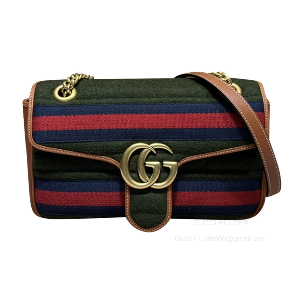 Gucci Shoulder Bag Gucci GG Marmont Small Shoulder Bag with Chain in Dark Green Wool Fabric 443497