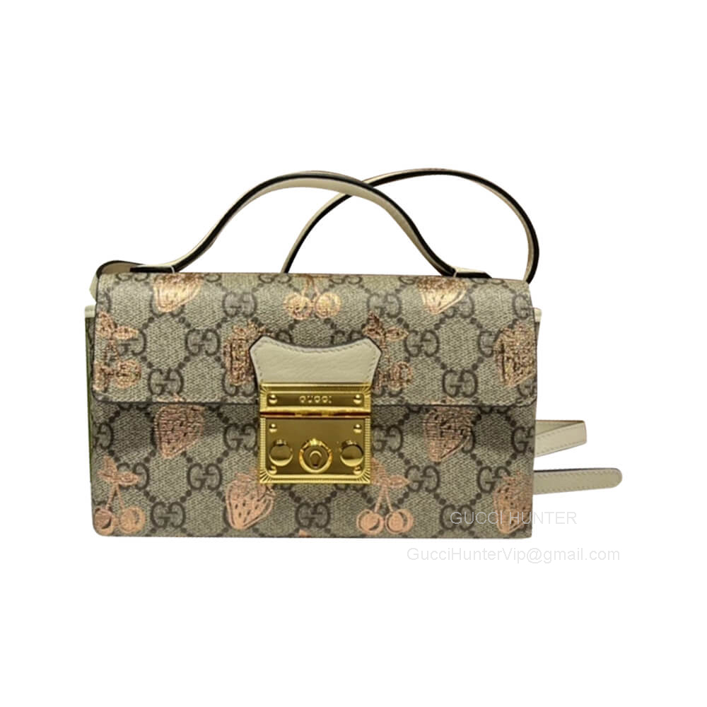 Gucci Shoulder Bag Gucci Padlock Berry Print Mini Bag in Beige and Ebony GG Supreme Canvas 652683