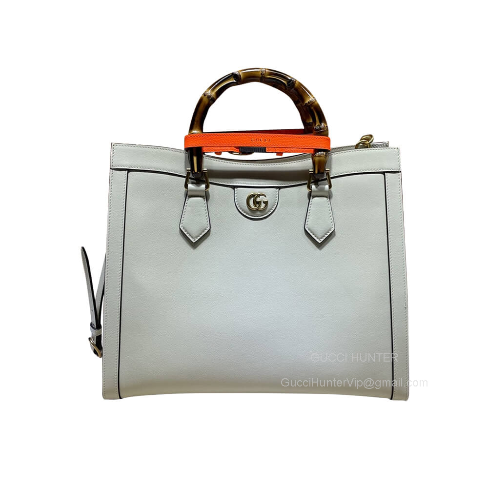 Gucci Tote Bag Gucci Diana Medium Tote Bag with Bamboo Handles in White Leather 655658