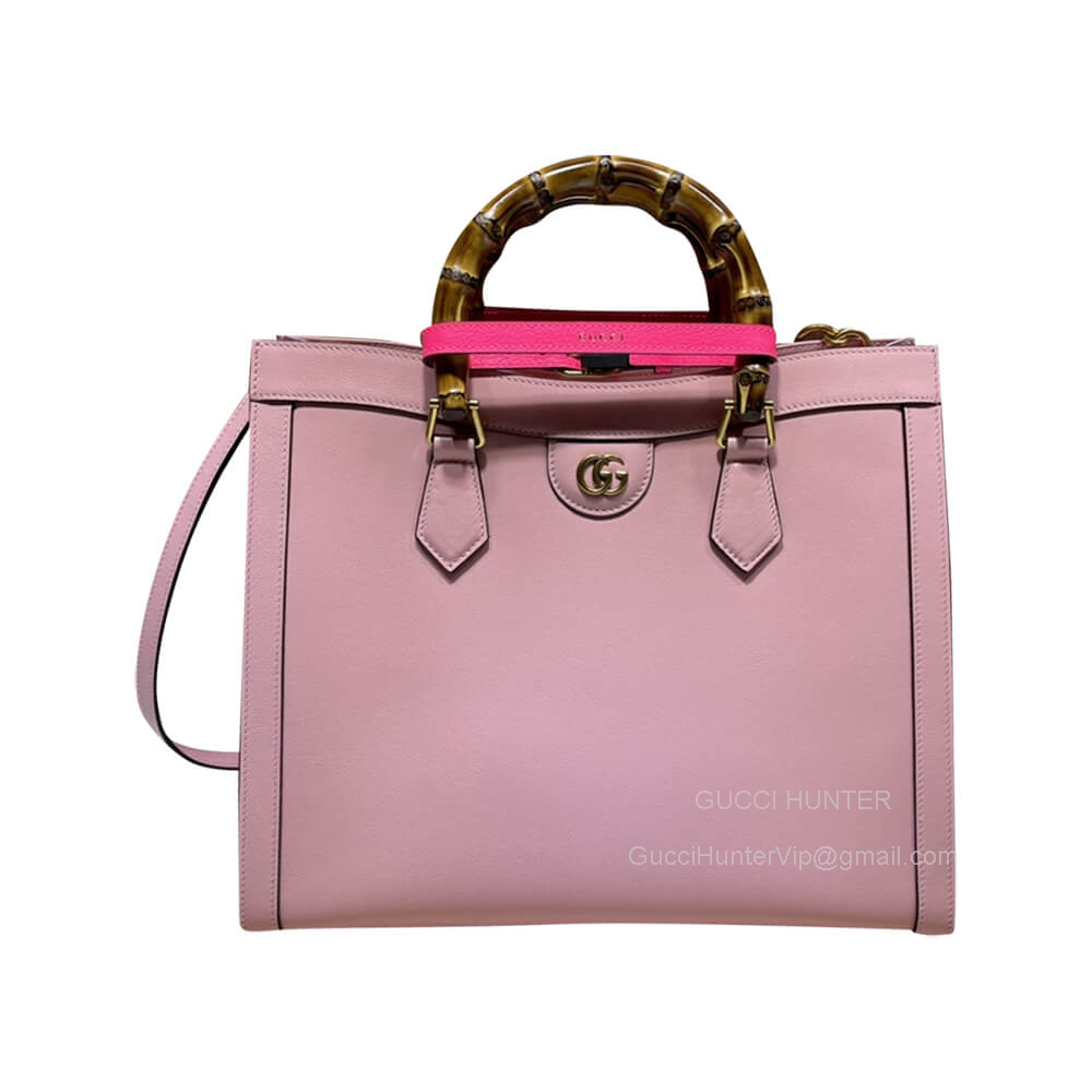 Gucci Tote Bag Gucci Diana Medium Tote Bag with Bamboo Handles in Pink Leather 655658