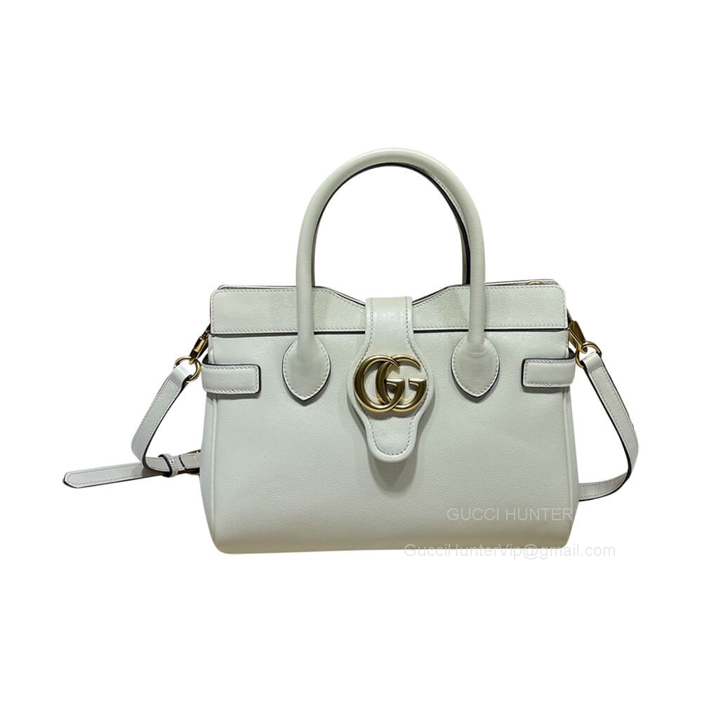 Gucci Top Handle Bag Gucci Small Top Handle Bag with Double G and Web in White Leather 658450