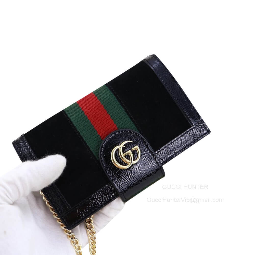 Gucci GG Ophidia Chain iPhone78 Case in Black Suede Calfskin 523163