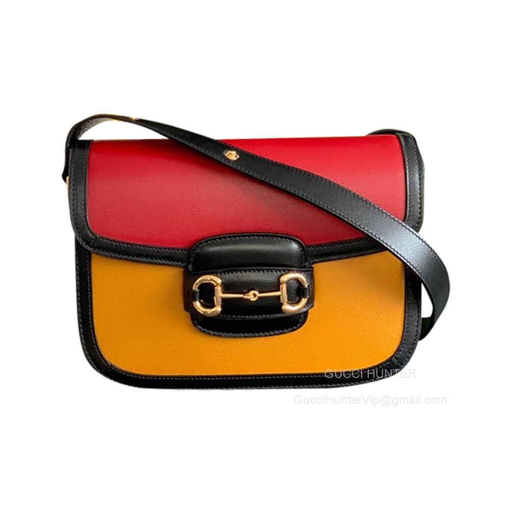 Gucci Shoulder Gucci Horsebit 1955 Shoulder Bag in Red and Yellow Leather 602204