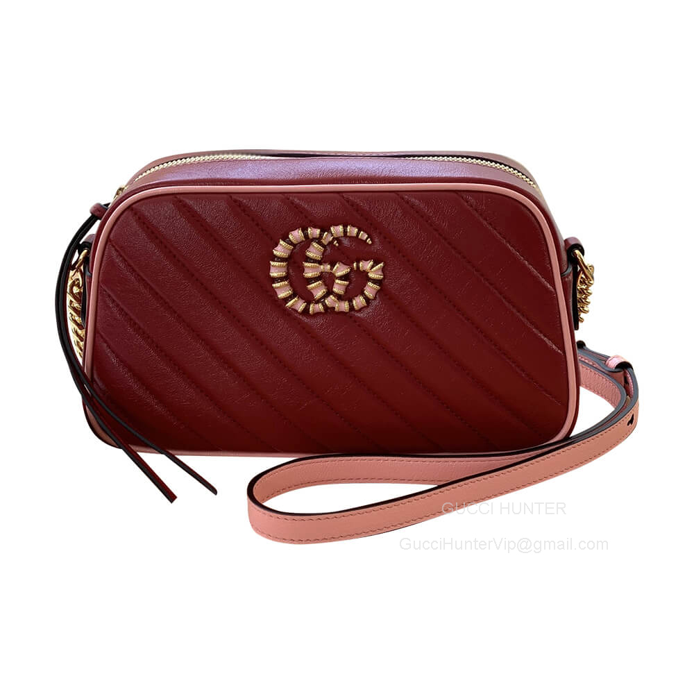 Gucci Shoulder Gucci GG Marmont Small Shoulder Crossbody Bag in Dark Red Diagonal Matelasse Leather 447632