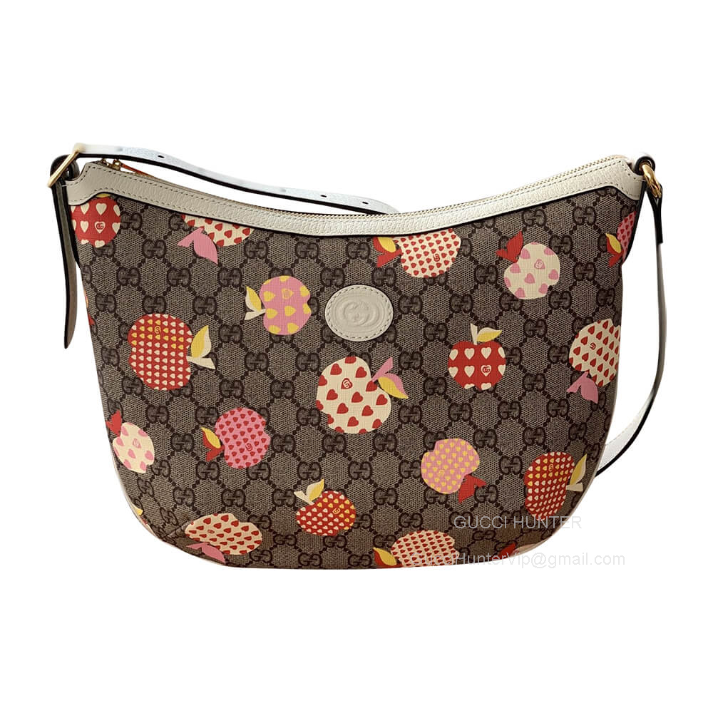 Gucci Shoulder Gucci Les Pommes Ophidia Small Shoulder Bag in Beige and Ebony GG Supreme Canvas with Apple Print 598125