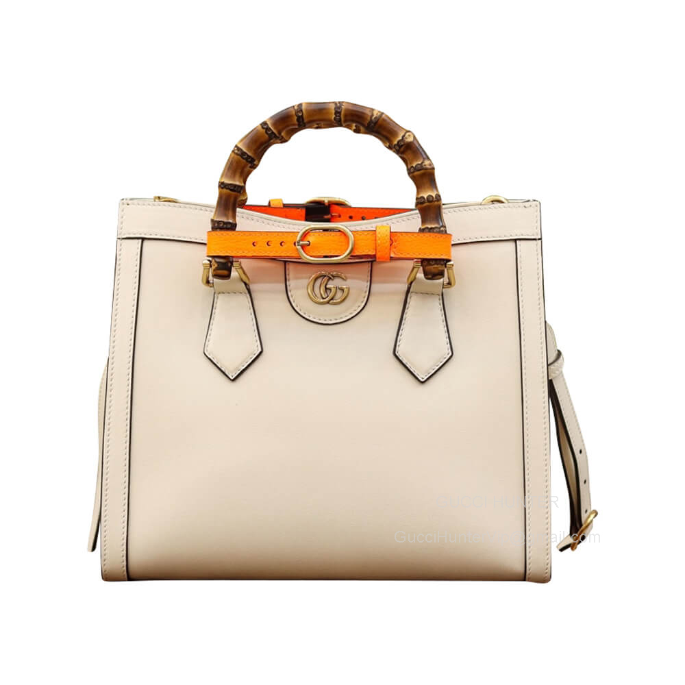 Gucci Tote Gucci Diana Small Tote Bag with Bamboo Handle and Double G in White Calfskin Leather 660195