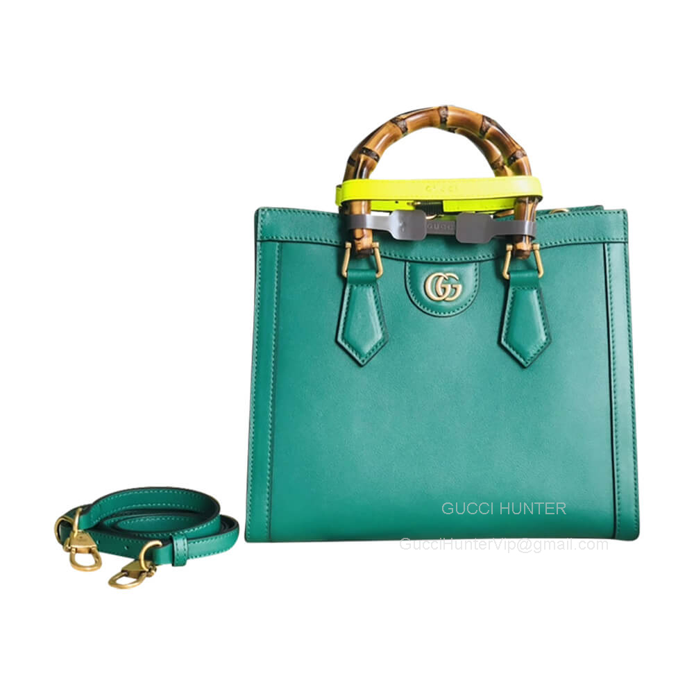 Gucci Tote Gucci Diana Small Tote Bag with Bamboo Handle and Double G in Green Calfskin Leather 660195