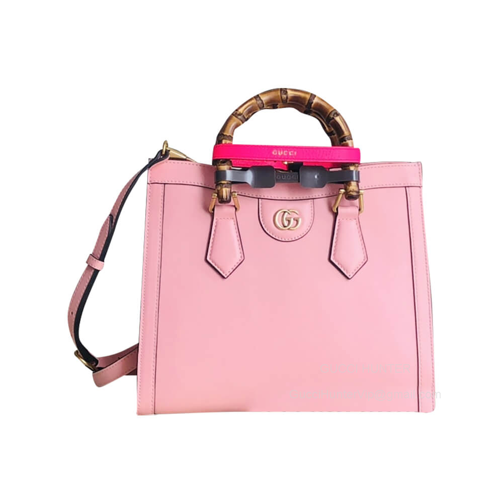 Gucci Tote Gucci Diana Small Tote Bag with Bamboo Handle and Double G in Pink Calfskin Leather 660195