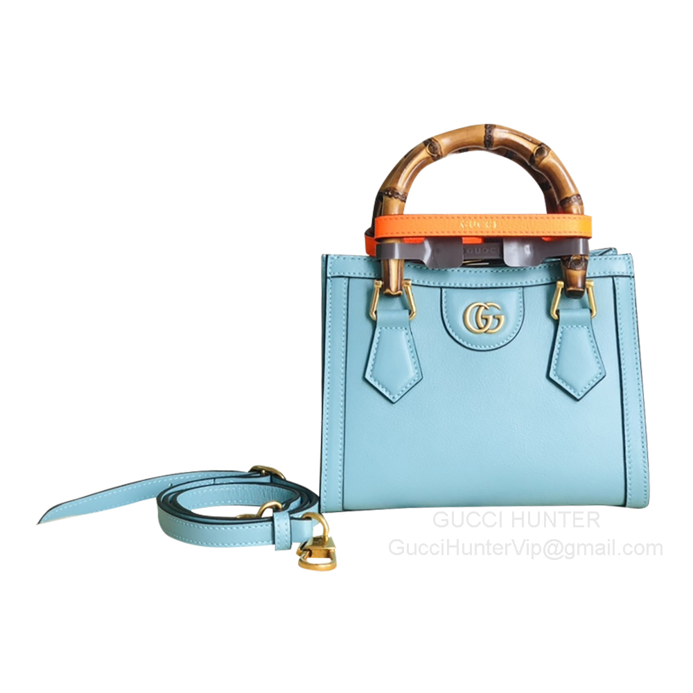 Gucci Tote Gucci Diana Mini Tote Bag with Bamboo Handle and Double G in Light Blue Calfskin Leather 655661
