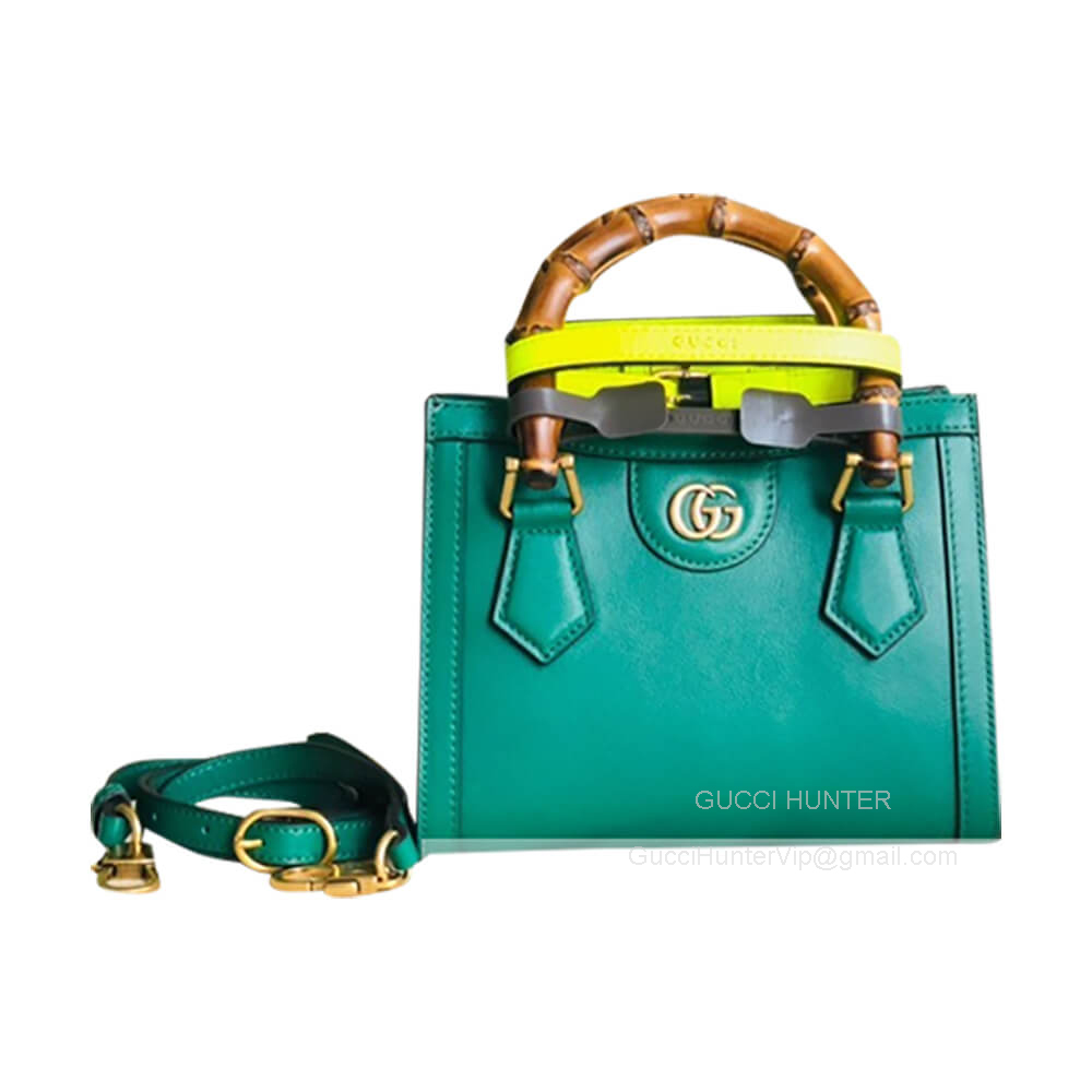 Gucci Tote Gucci Diana Mini Tote Bag with Bamboo Handle and Double G in Green Calfskin Leather 655661