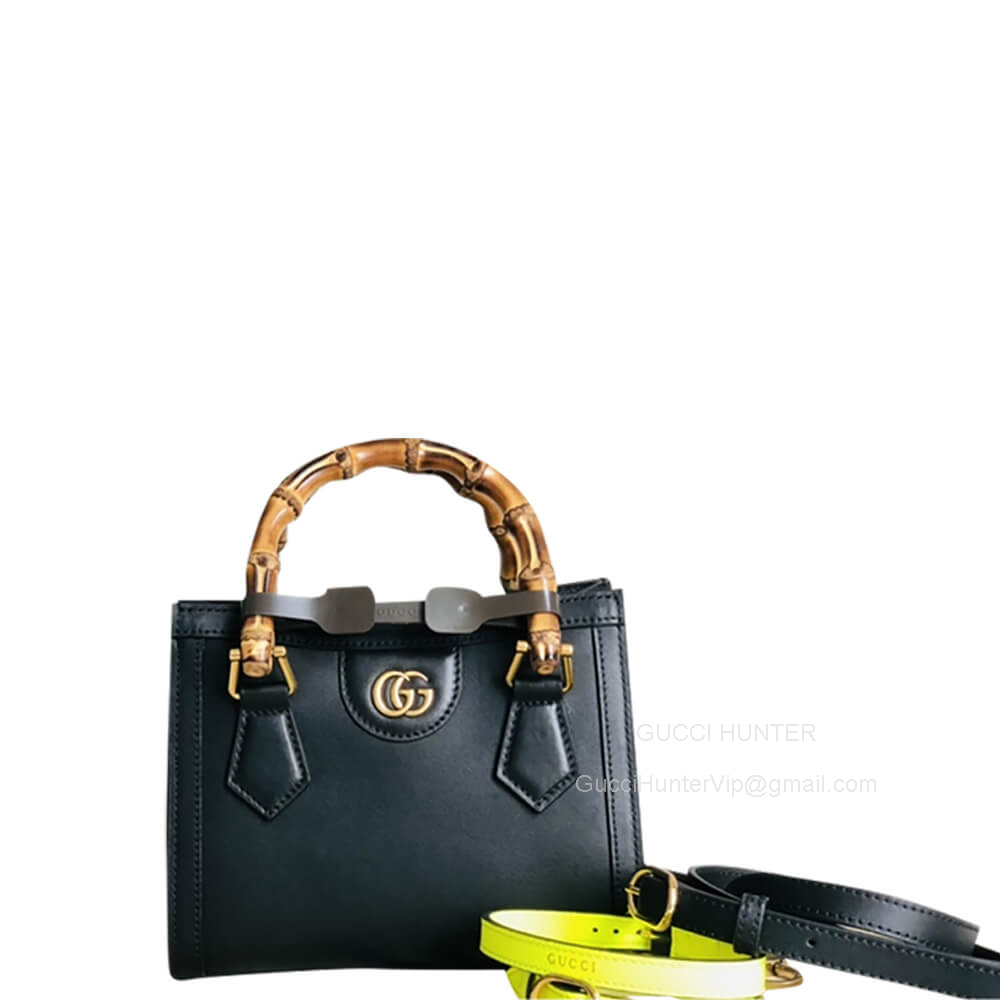 Gucci Tote Gucci Diana Mini Tote Bag with Bamboo Handle and Double G in Black Calfskin Leather 655661