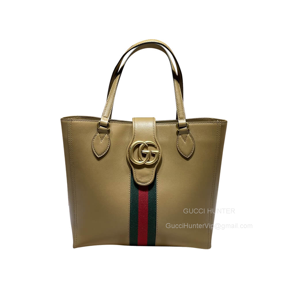 Gucci Tote Gucci Small Tote Bag with Double G in Beige Leather 652680