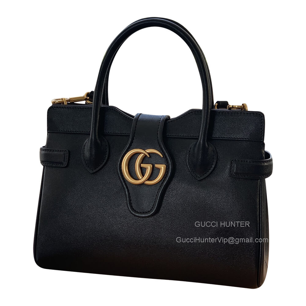 Gucci Top Handle Gucci Small Top Handle Shoulder Bag with Double G in Black Leather 658450