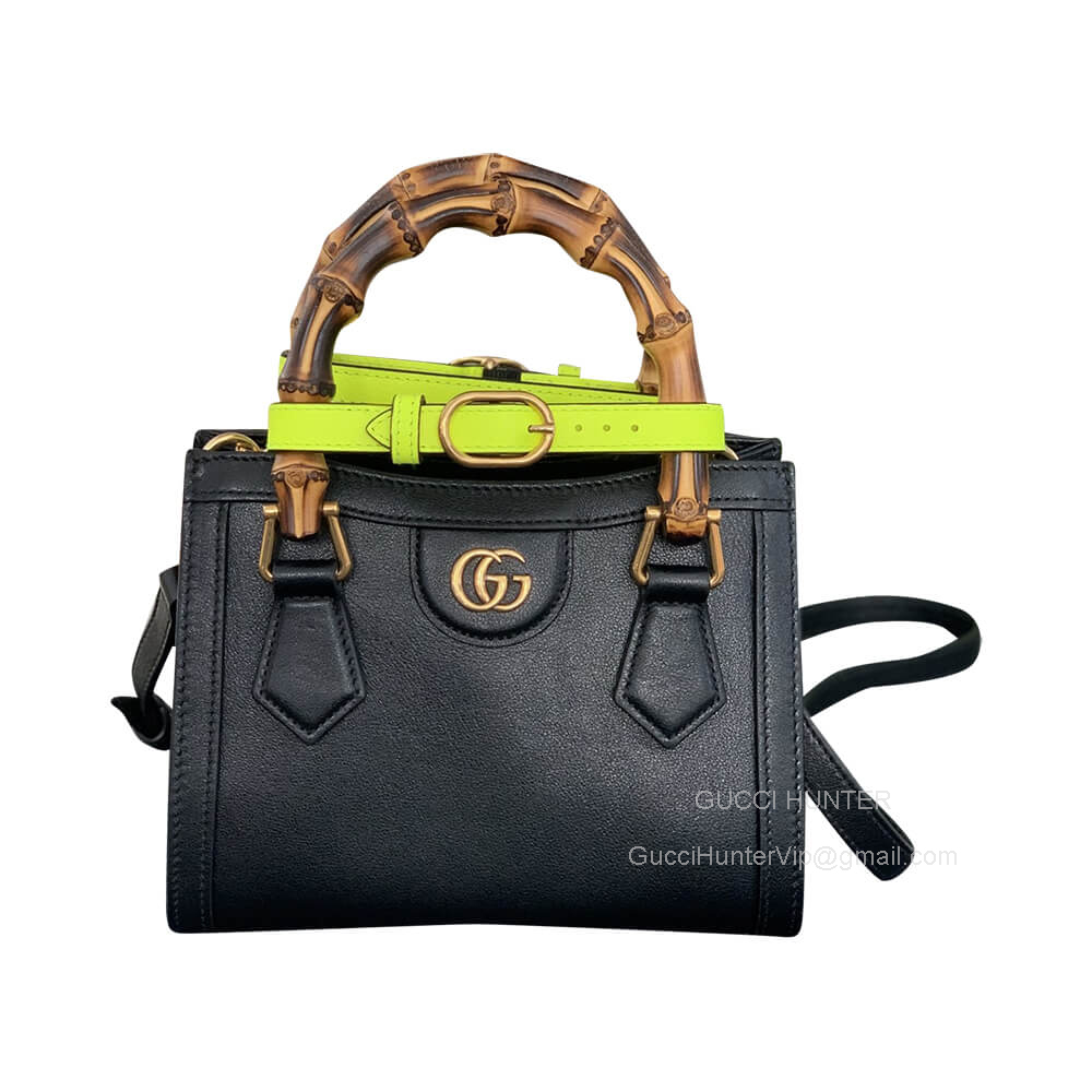 Gucci Tote Gucci Diana Mini Tote Bag with Bamboo Handle and Double G in Black Leather 655661