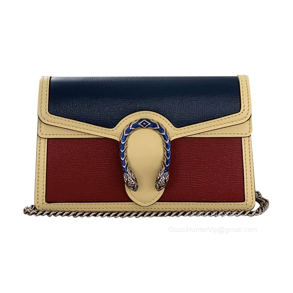 Gucci Shoulder Gucci Dionysus Super Mini Chain Shoulder Bag in Blue and Red Leather 476432