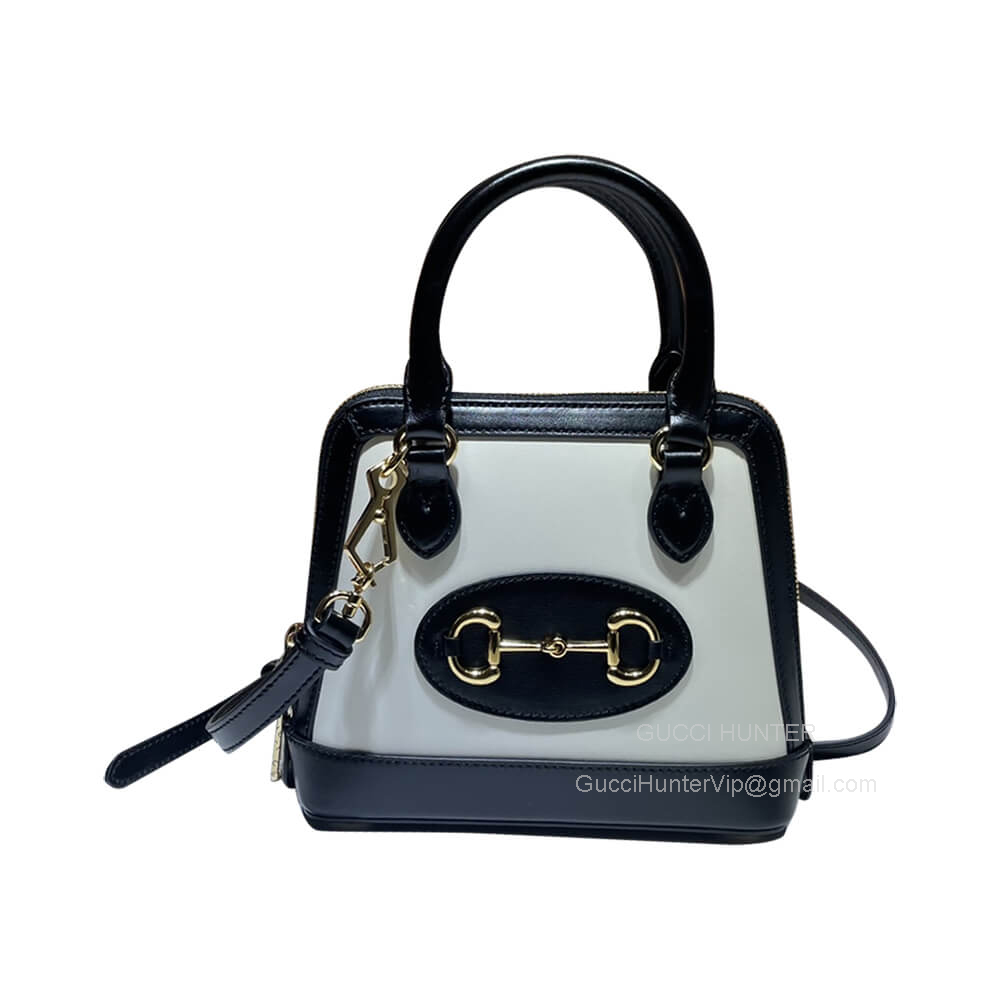 Gucci Top Handle Gucci Horsebit 1955 Mini Top Handle Bag in Black and White Leather 640716