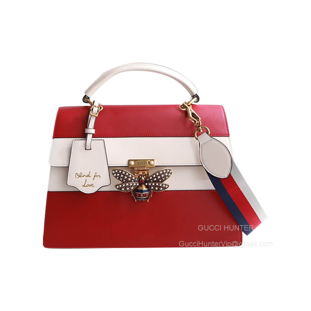 Gucci Large Queen Margaret Top Handle Bag in Red and White Leather 476540