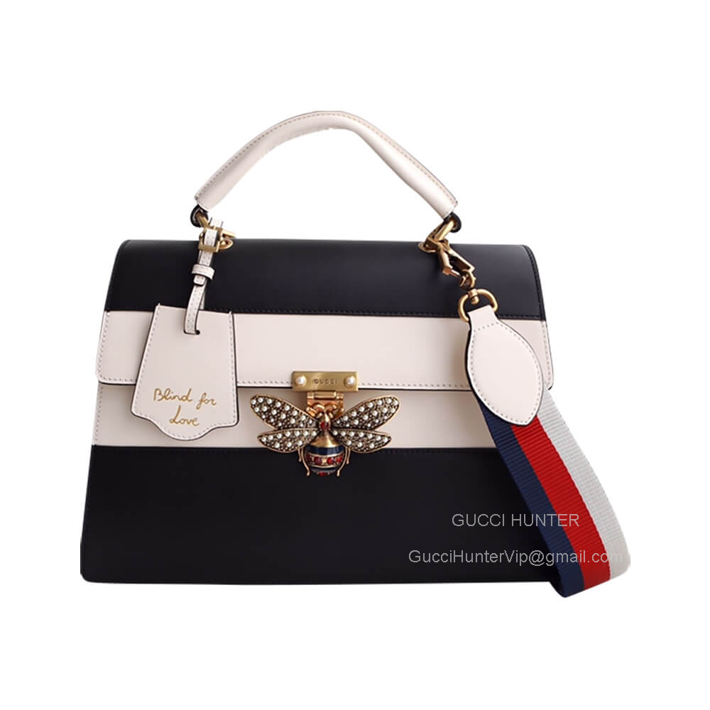 Gucci Large Queen Margaret Top Handle Bag in Black and White Leather 476540