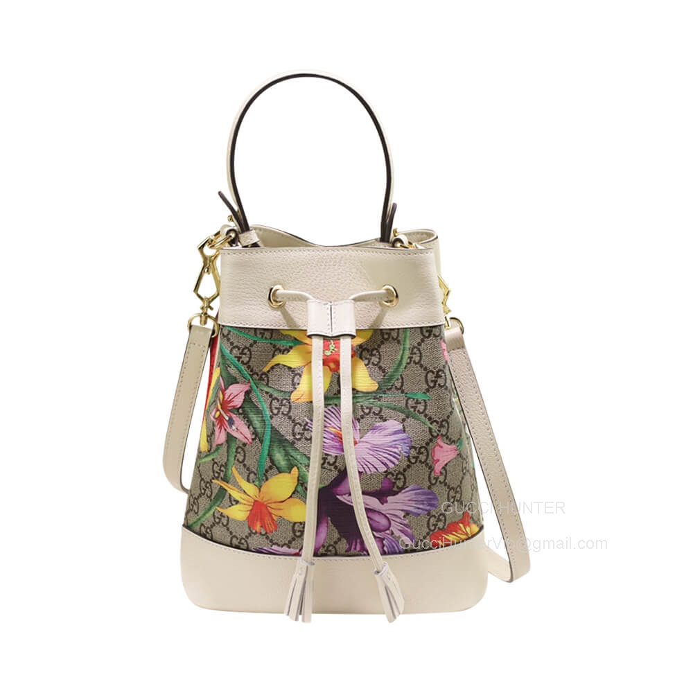 Gucci Ophidia GG Flora Pattern Small Bucket Bag in White 550621