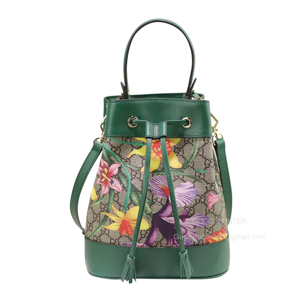 Gucci Ophidia GG Flora Pattern Small Bucket Bag in Green 550621