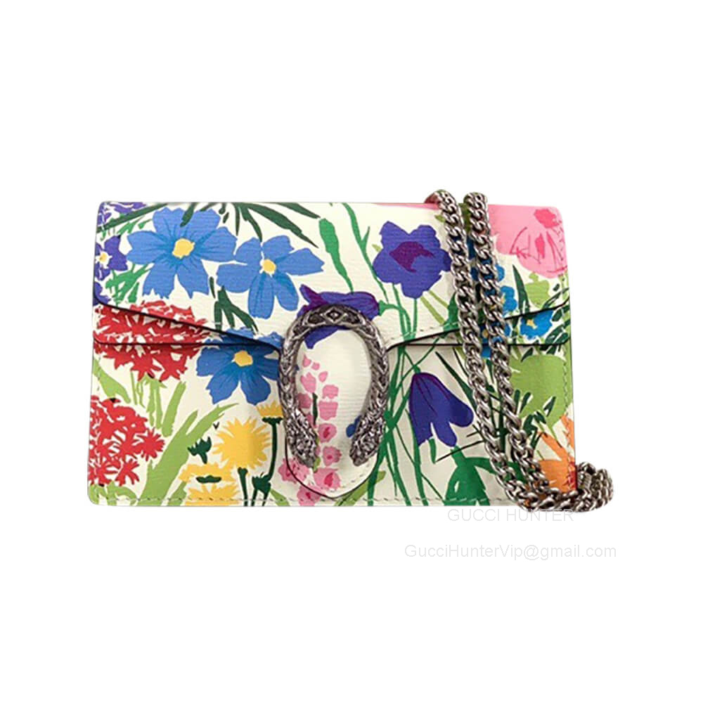 Gucci Dionysus Flora Print Super Mini Chain Bag in White 476432
