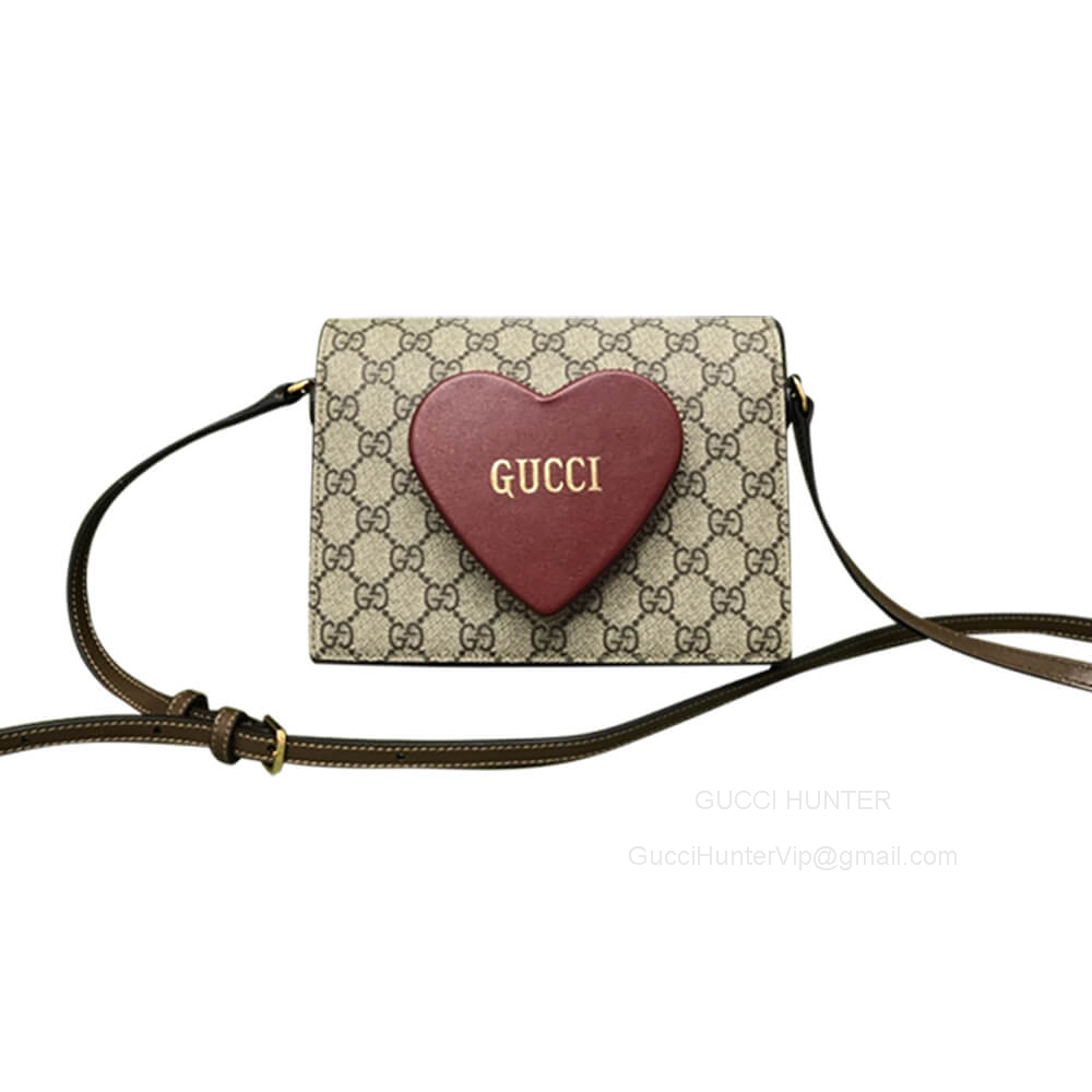 Gucci Beige Valentines Day Mini Shoulder Bag with Red Heart 637048